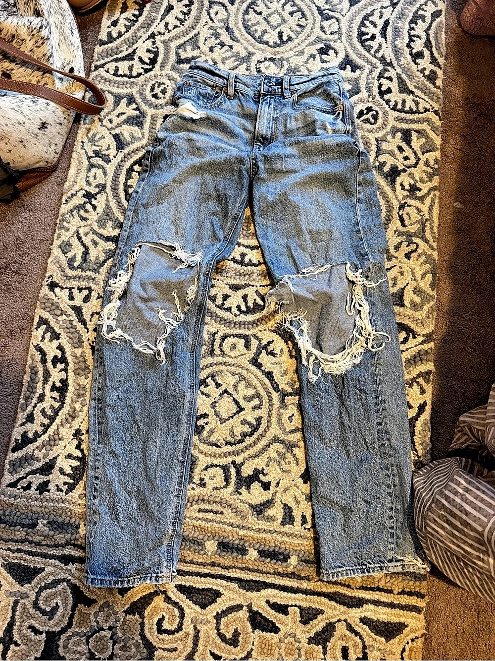 American Eagle Highest Rise Baggy Straight Jean Blue Jeans Waist 00